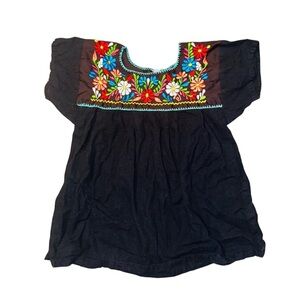 Authentic Mexican Embroidered Black Floral Girl’s Top